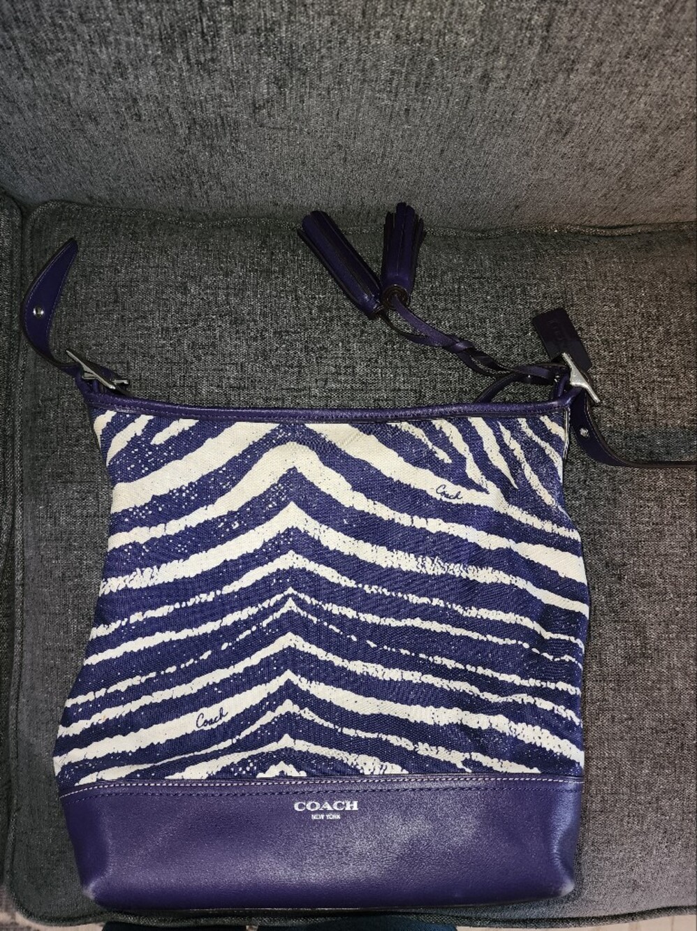 Coach Purple and White Zebra-Print Crossbody Bag and matching Coin Purse/wallet